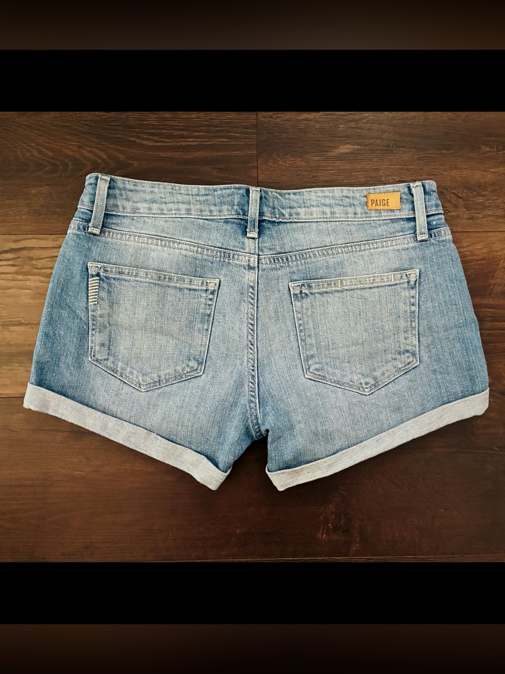 PAIGE Light Blue Cuffed Denim Micro Shorts
